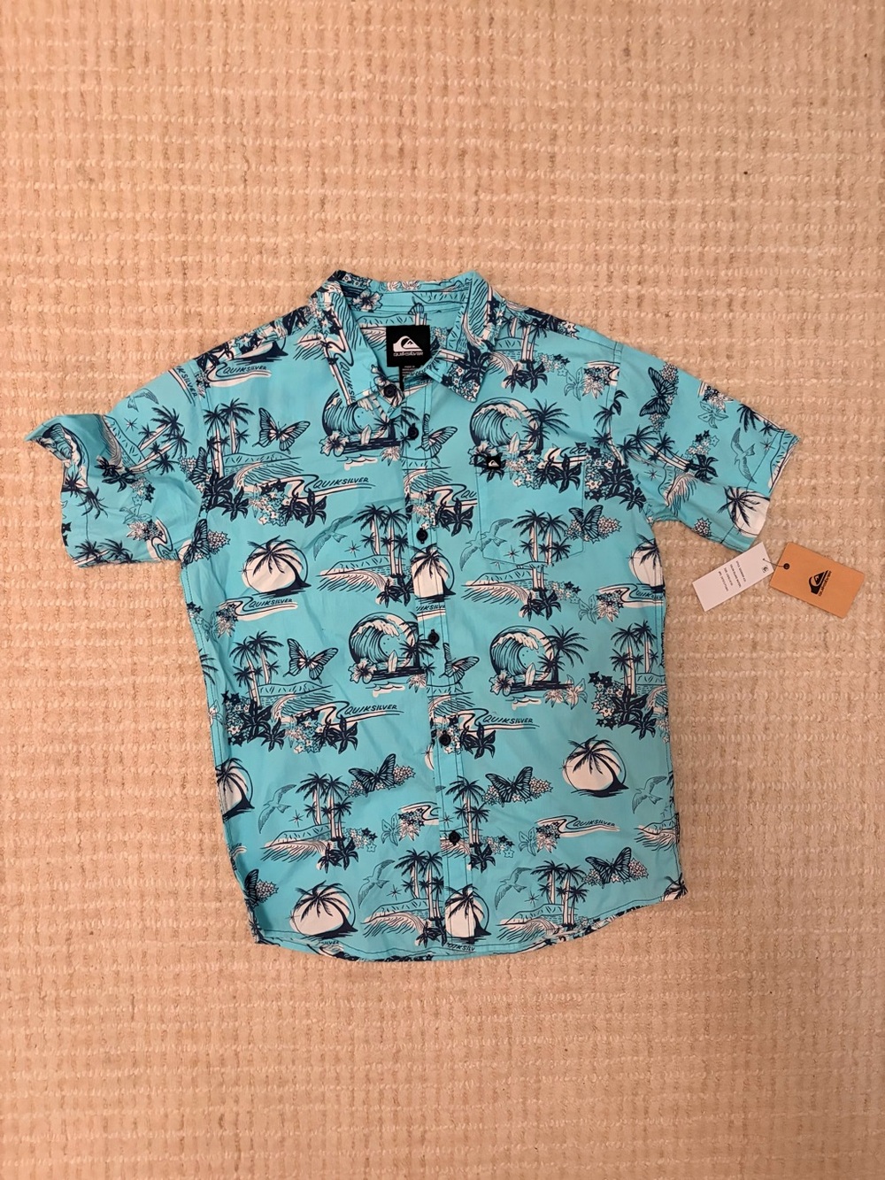 Quiksilver Boys Aqua Blue Tropical Button-Down Shirt
